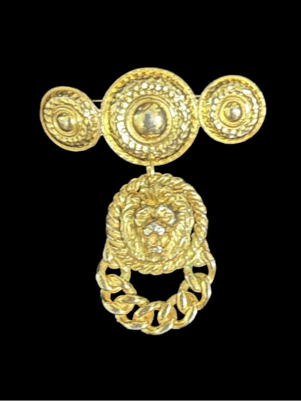 Vintage Anne Klein Gold Lion Head Dangle Brooch - Women Jewelry